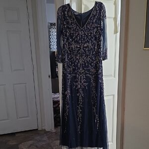 Pisarro Nights Navy and Gold Long Sleeve Dress